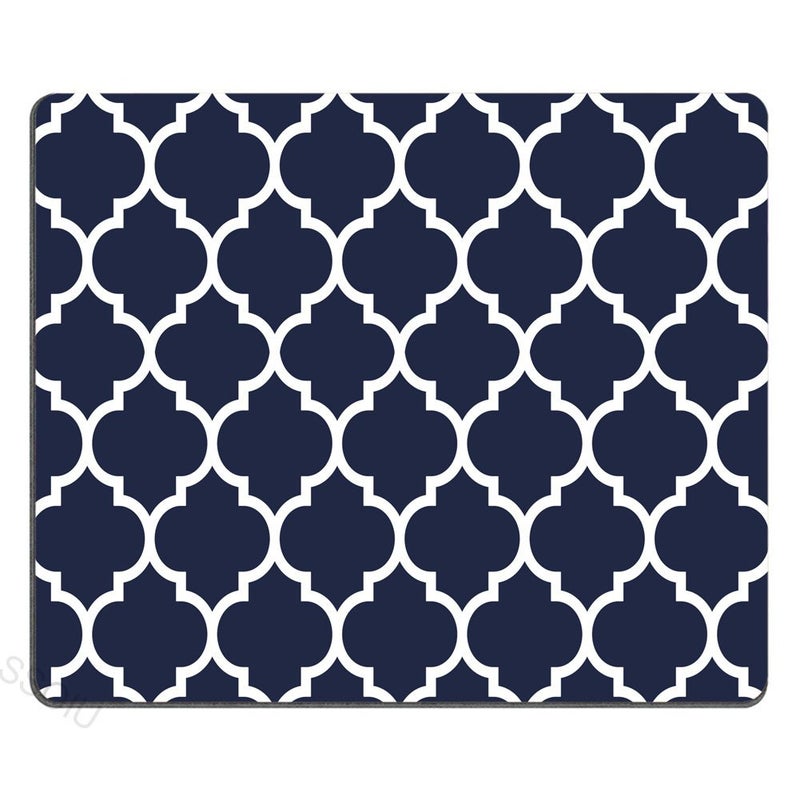 SSOIU Gaming Mouse Pad Custom,Modern Navy Blue Quatrefoil Mouse Pad 9.5 X 7.9 inch (240MM X 200MM X3MM) - Image 1